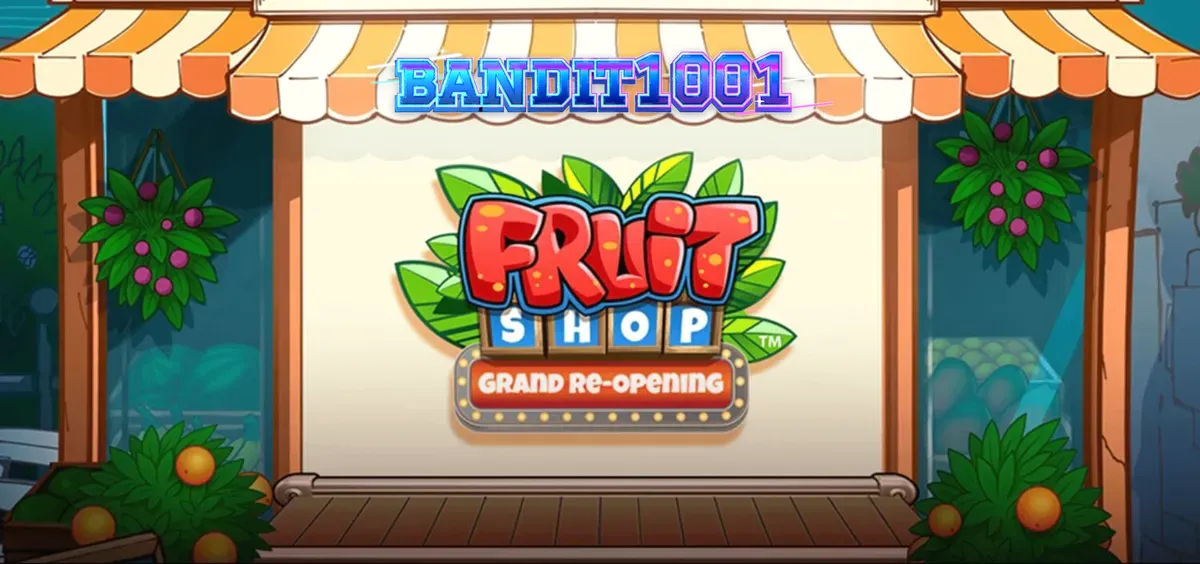Tampilan visual slot Fruit Shop Grand Re-Opening dengan simbol buah yang cerah